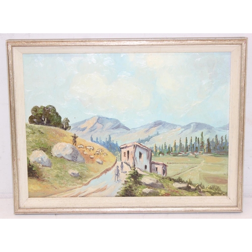 399 - 2 vintage oil paintings to inc one of a suburban garden signed More 87, on canvas and an unsigned im... 