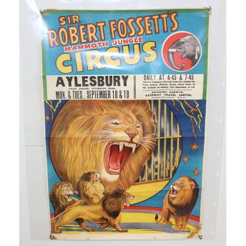 401 - An extremely rare Sir Robert Fossett's Mammoth Jungle Circus poster, c.1950's or 1960's for shows at... 