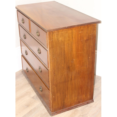 65 - A late Victorian mahogany 2 over 3 chest of drawer with brass handles ring, approx 107cm wide x 56cm... 