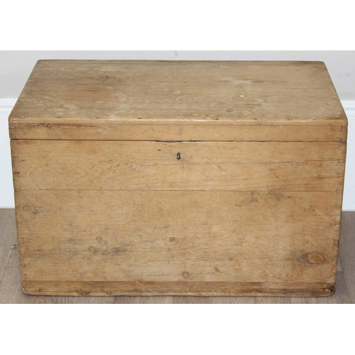 79 - An antique pine trunk with unusual later cantilever top to form into a table, approx 81cm wide x 48c... 