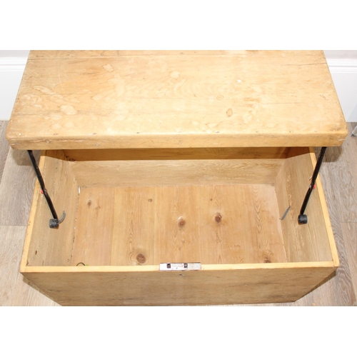 79 - An antique pine trunk with unusual later cantilever top to form into a table, approx 81cm wide x 48c... 