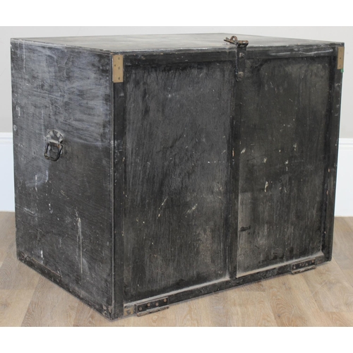 183 - A vintage black painted wooden box, approx 95cm x 67cm x 80cm