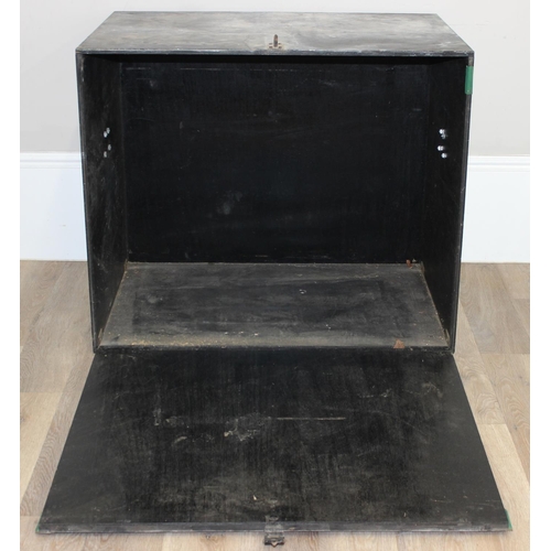 183 - A vintage black painted wooden box, approx 95cm x 67cm x 80cm