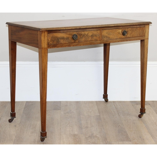 190 - A 19th century 2-drawer console table with brass castors, approx 94cm x 50cm x 73cm