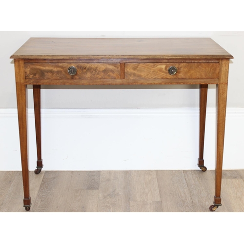 190 - A 19th century 2-drawer console table with brass castors, approx 94cm x 50cm x 73cm