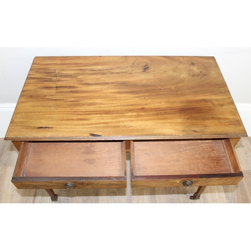 190 - A 19th century 2-drawer console table with brass castors, approx 94cm x 50cm x 73cm