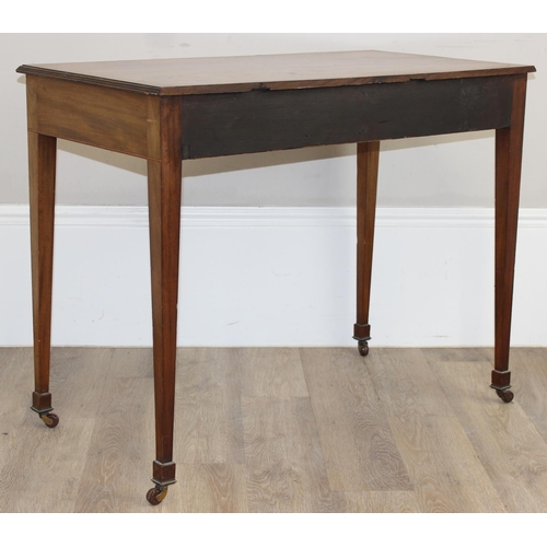 190 - A 19th century 2-drawer console table with brass castors, approx 94cm x 50cm x 73cm