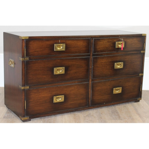 174 - An unusual campaign style 2 door cupboard formed as a 6 drawer chest with brass fittings, approx 117... 