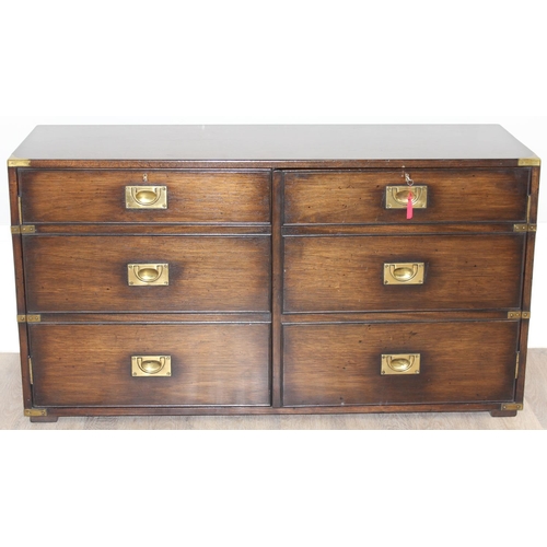 174 - An unusual campaign style 2 door cupboard formed as a 6 drawer chest with brass fittings, approx 117... 