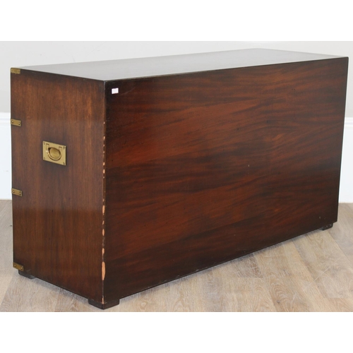 174 - An unusual campaign style 2 door cupboard formed as a 6 drawer chest with brass fittings, approx 117... 