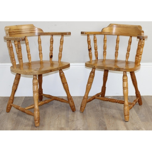 178 - A pair of vintage pine horse-shoe or smokers bow chairs, each approx 58cm W x 71cm H