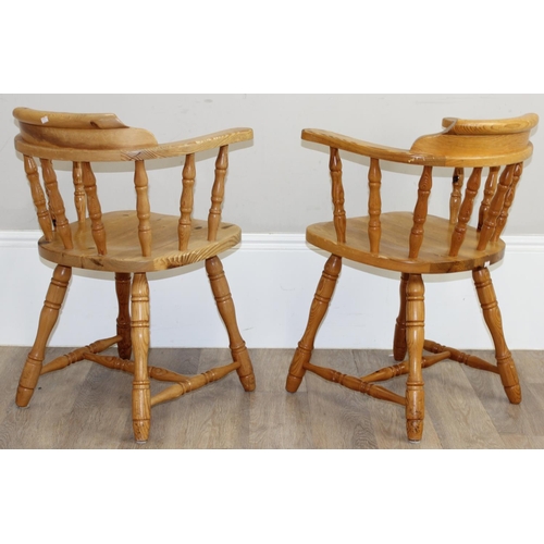 178 - A pair of vintage pine horse-shoe or smokers bow chairs, each approx 58cm W x 71cm H