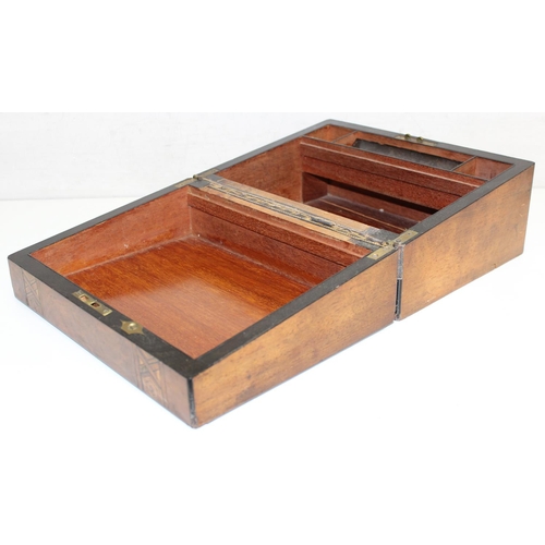 288 - 3 various wooden boxes to include a Tunbridgeware style writing box and a rosewood keepsake box, lar... 