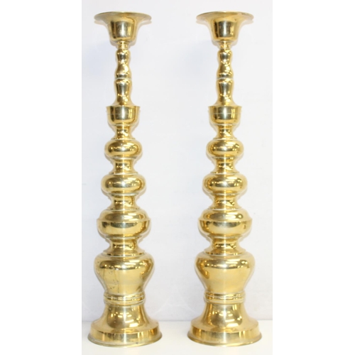 292 - Large pair of vintage brass church altar candlesticks or floor standing candlesticks, with provision... 