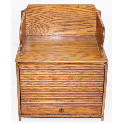 293 - An Art Deco period light-oak table/desk top organiser with tambour front, approx 31cm x 27cm x 37cm