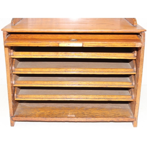 293 - An Art Deco period light-oak table/desk top organiser with tambour front, approx 31cm x 27cm x 37cm