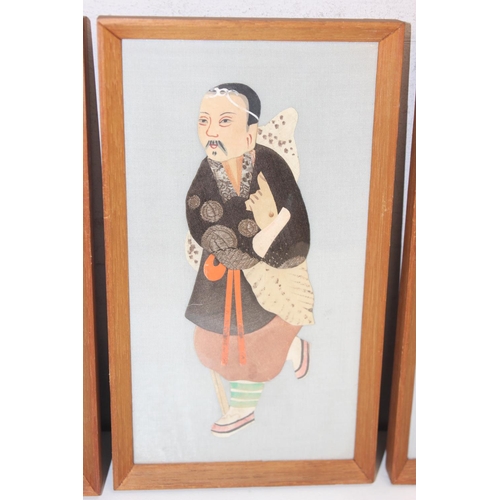 412 - 8 vintage Chinese paper and silk figures in frames, approx 23cm x 13cm