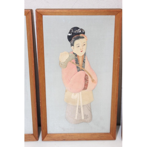 412 - 8 vintage Chinese paper and silk figures in frames, approx 23cm x 13cm