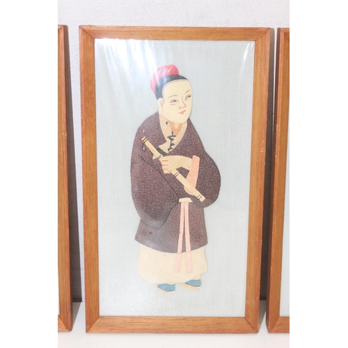 412 - 8 vintage Chinese paper and silk figures in frames, approx 23cm x 13cm