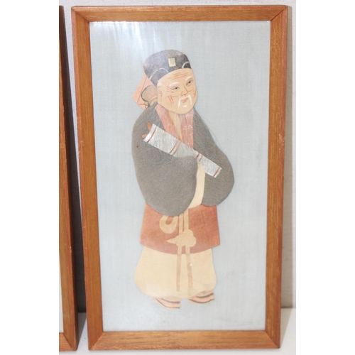 412 - 8 vintage Chinese paper and silk figures in frames, approx 23cm x 13cm