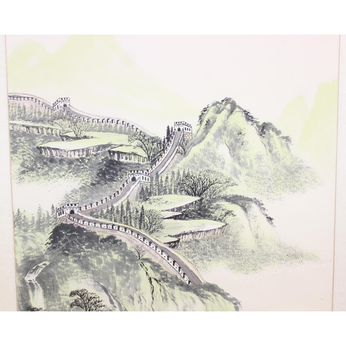 414 - Large Chinese watercolour wall-hanging scroll of the Great Wall of China, approx 190cm