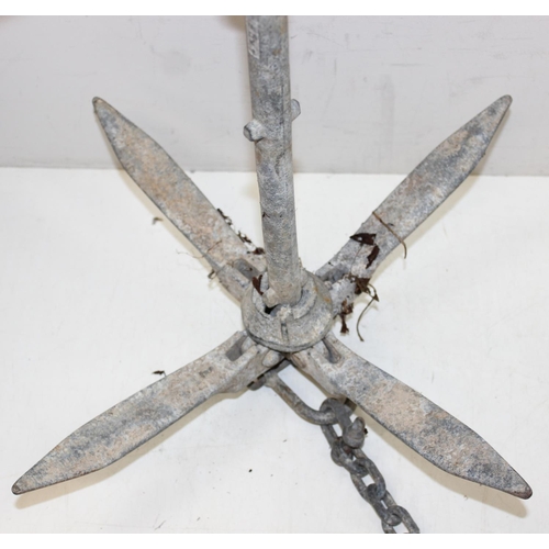 727 - Vintage galvanised boat anchor and chain, chain on anchor approx 330cm long, loose chain approx 970c... 