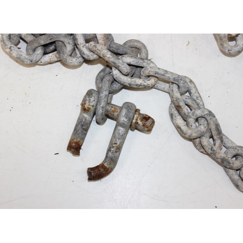 727 - Vintage galvanised boat anchor and chain, chain on anchor approx 330cm long, loose chain approx 970c... 