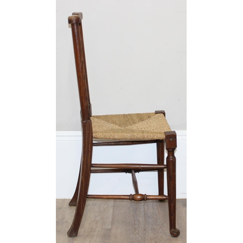 86 - A pair of Arts & Crafts period oak and seagrass seated chairs in the manner of William Morris, each ... 