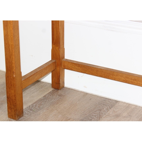 68 - A vintage light oak 2 drawer console table, approx 95cm x 38cm x 76cm