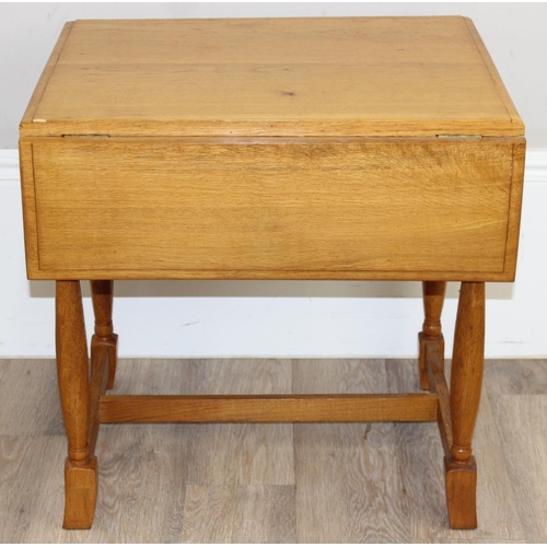 80 - A small vintage light oak drop-leaf side table with drawer, approx 49cm x 59cm x 59cm (67cm x 59cm x... 