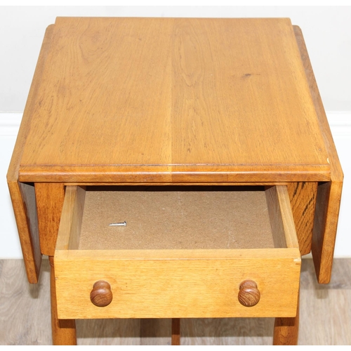 80 - A small vintage light oak drop-leaf side table with drawer, approx 49cm x 59cm x 59cm (67cm x 59cm x... 