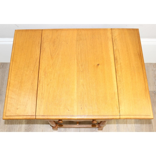 80 - A small vintage light oak drop-leaf side table with drawer, approx 49cm x 59cm x 59cm (67cm x 59cm x... 