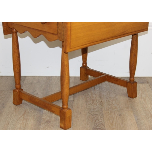 80 - A small vintage light oak drop-leaf side table with drawer, approx 49cm x 59cm x 59cm (67cm x 59cm x... 