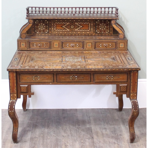 13 - A superb quality highly decorative Syrian or North African Moorish Mashrabiya style desk, dated 1930... 