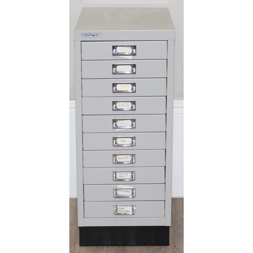 297 - A small light grey Bisley cabinet with 10 drawers, approx 28cm x 42cm x 68cm