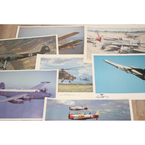 452 - Qty of assorted vintage military plane and aviation related prints, all unframed, one signed in penc... 