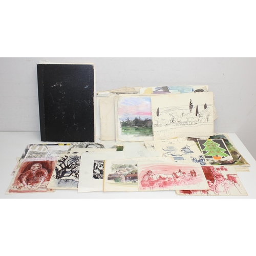 459 - A large qty of assorted original art from a sketchbook, mainly watercolours, to inc a book, mainly t... 