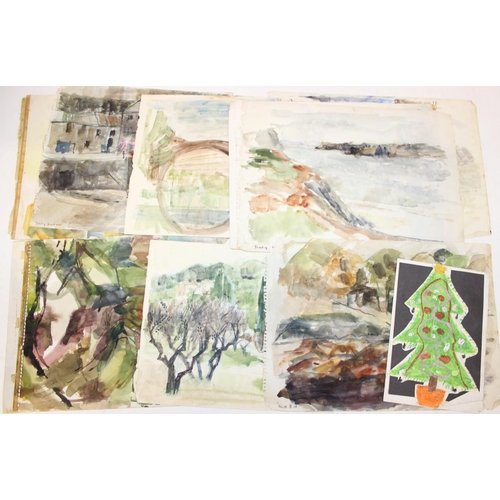 459 - A large qty of assorted original art from a sketchbook, mainly watercolours, to inc a book, mainly t... 