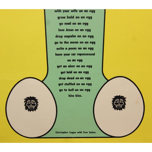 468 - Kiss Kiss - Go to work on an egg poster by Christopher Logue with Tom Salter, published by Fulham Ga... 