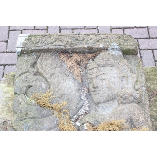 300 - A large vintage stone carving depicting a Buddhist deity, likely South East Asian, unknown age, 53cm... 