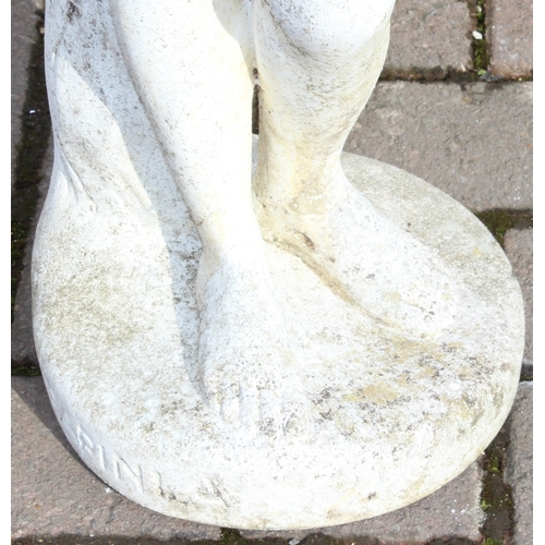 302 - A large vintage weathered reconstituted stone garden statue depicting a nude classical female, marke... 