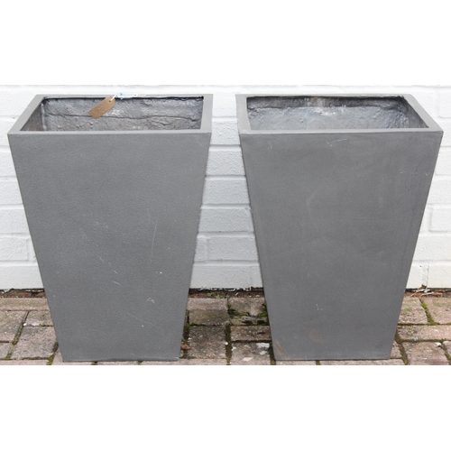 323 - A pair of grey coloured square fiberglass garden planters of wasted square form, approx 42cm W x 42c... 