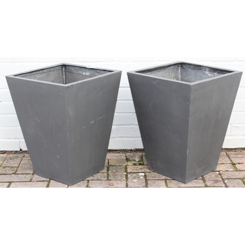 323 - A pair of grey coloured square fiberglass garden planters of wasted square form, approx 42cm W x 42c... 