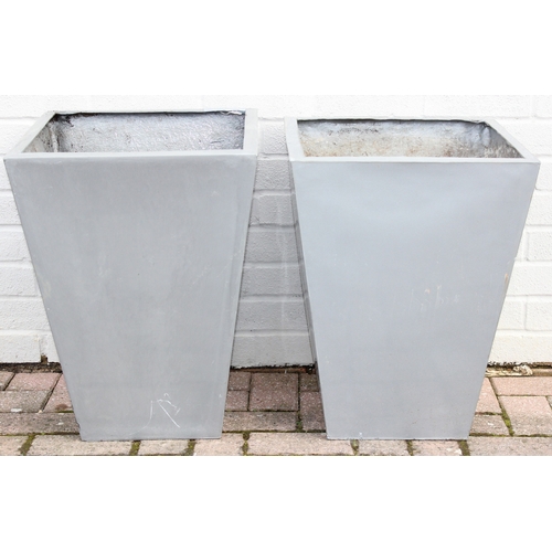 324 - A pair of chrome coloured square fiberglass garden planters of wasted square form, approx 42cm W x 4... 