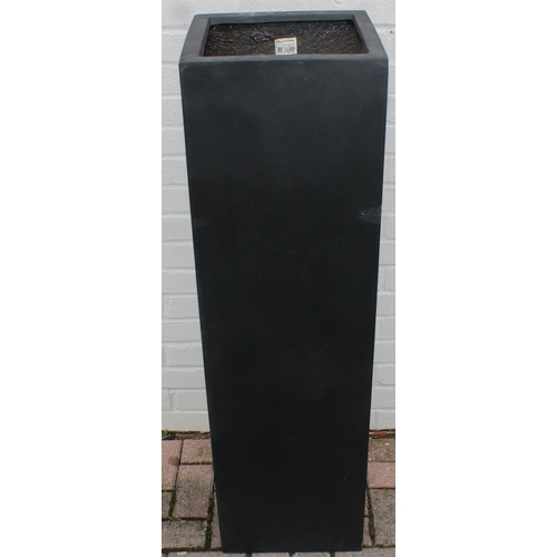 328 - 3 large dark grey coloured fiberglass garden pots of rectangular form, approx 35cm W x 35cm D x 120c... 