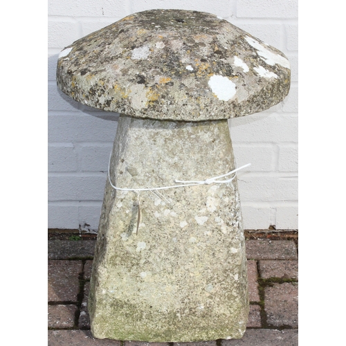 338 - A large carved stone staddle stone with top, approx 48cm W x 63cm H