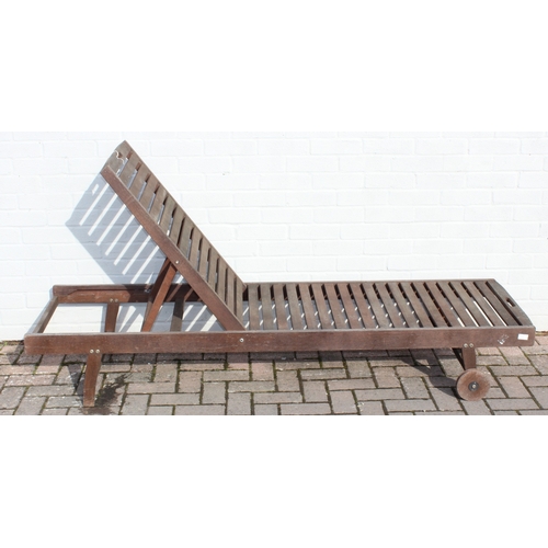 340 - Large teak folding garden sun lounger, approx 55cm W x 194cm D x 30cm H