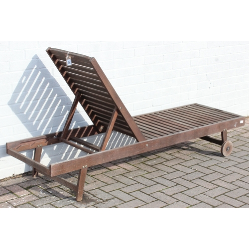 340 - Large teak folding garden sun lounger, approx 55cm W x 194cm D x 30cm H