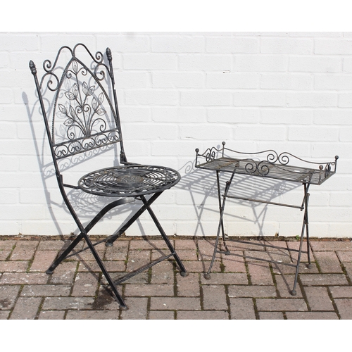 344 - 4 pieces of garden metalware to inc a folding metal chair, a similar table a small bicycle planter a... 