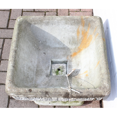 347 - Square shaped garden concrete planter on footed base, with rose decoration, approx 50cm x 50cm x 40c... 